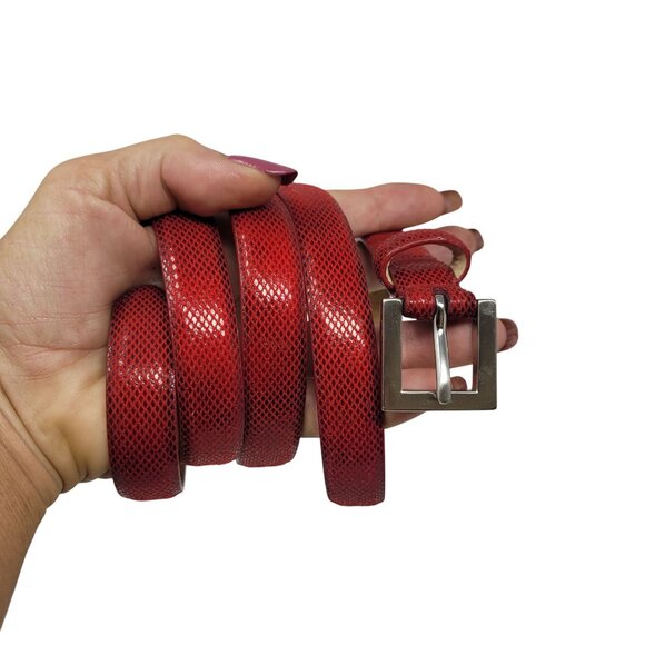 Vtg 80s Red Snake Python Embossed Skinny Leather Cincher Belt Sz XL Accessory - Picture 1 of 10